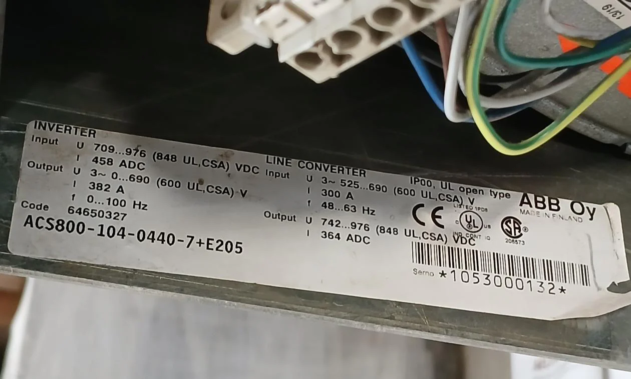 Abb Acs800-104-0440-7+E205 Inverter Drive 64650327 Ip00 709–976 Vdc 458 A - Image 6